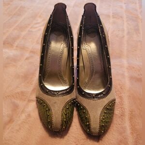 SAM EDELMAN Vintage Y2K Croc & Suede Heels - Size 8.5